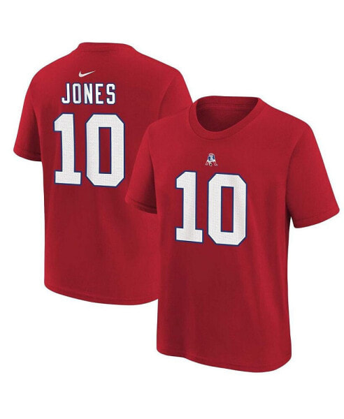 Футболка для малышей Nike New England Patriots Mac Jones красного цвета с именем и номером игрока