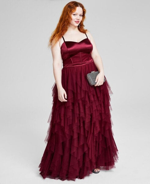 Trendy Plus Size Corset-Bodice Ruffled-Skirt Gown