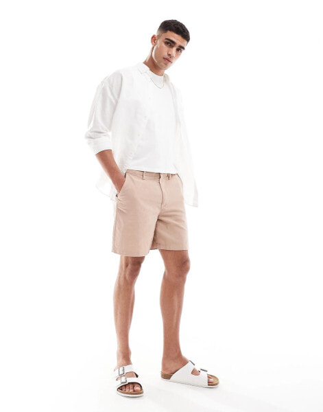 ASOS DESIGN – Weit geschnittene Leinen-Shorts in Braun