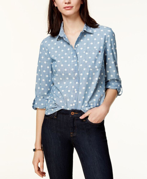 Women's Cotton Printed Roll-Tab Utility Shirt