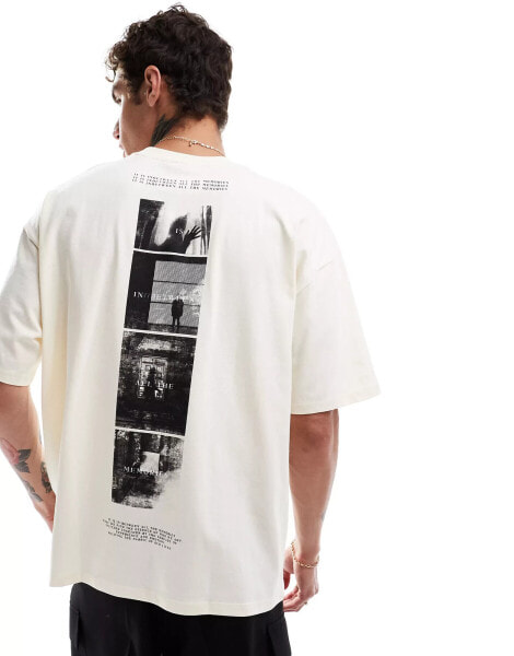 ASOS DESIGN oversized t-shirt with photographic spine print in off white