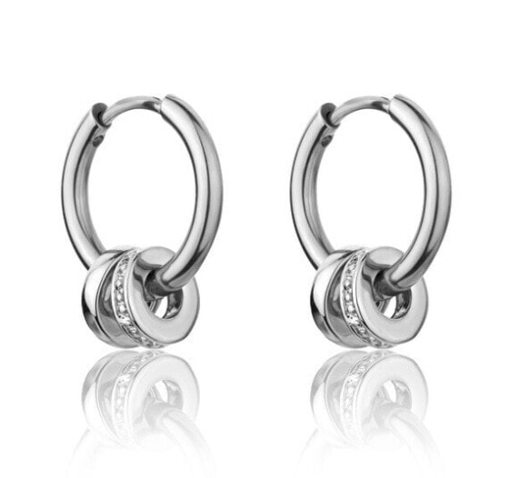 Arielle EWE23123S 2in1 steel hoop earrings with zircons