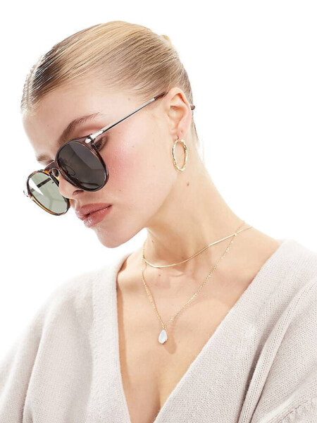 ASOS DESIGN round sunglasses in crystal brown with metal temple 