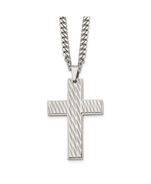 Chisel brushed Polished Cross Pendant on a Curb Chain Necklace