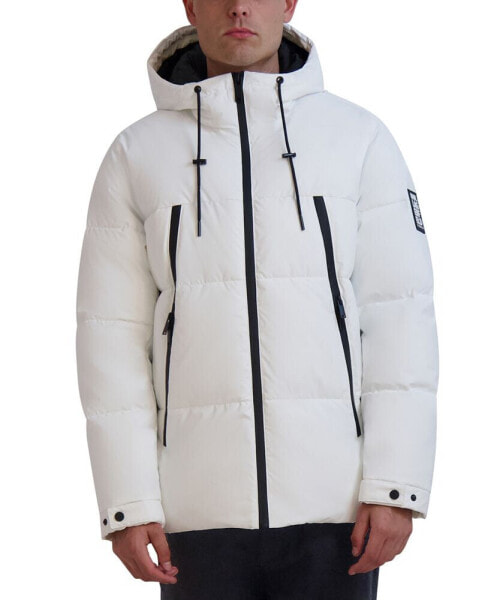 Men's Hooded Puffer with Elongated Zipper Pockets