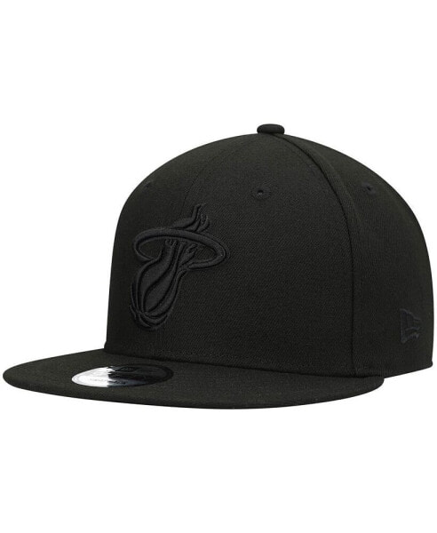 Men's Miami Heat Black On Black 9FIFTY Snapback Hat