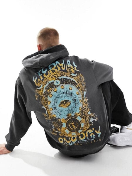 Reclaimed Vintage celestial eye hoodie in washed charcoal