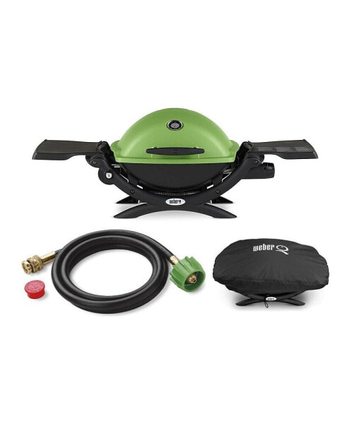 Q 1200 Liquid Propane Grill Green With Adapter Hose And Grill Cover