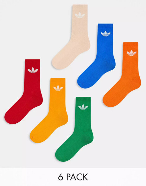 adidas Originals 6 pack crew socks in brights with trefoil