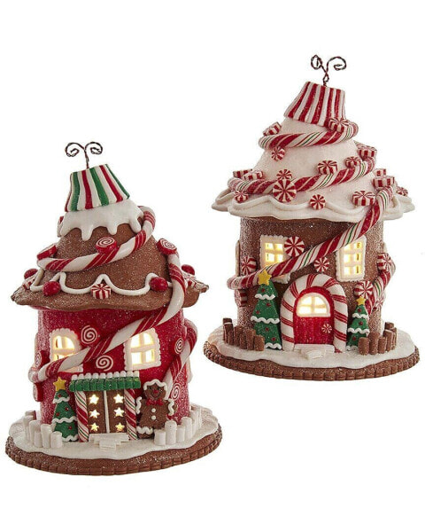 Kurt Adler Set Of 2 7.5In Candy Gingerbread House With C7 Bulb Ornaments