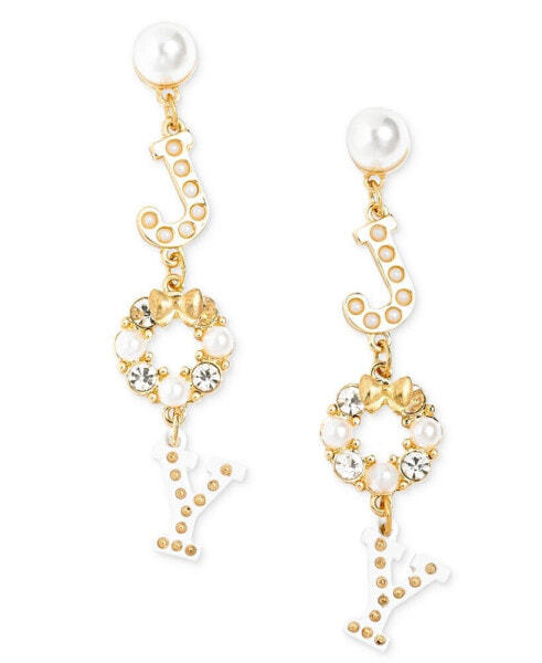 Gold-Tone Pavé & Imitation Pearl Joy Linear Drop Earrings, Created for Macy's