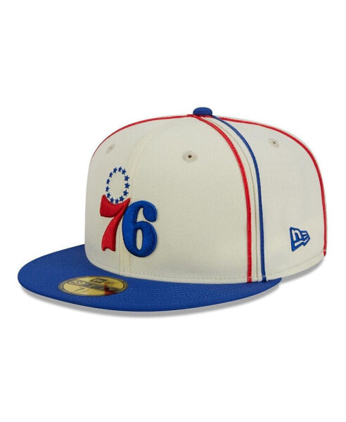 Men's Cream, Royal Philadelphia 76ers Piping 2-Tone 59FIFTY Fitted Hat