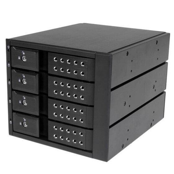 StarTech.com 4 Bay Aluminum Trayless Hot Swap Mobile Rack Backplane for 3.5in SAS II/SATA III - 6 Gbps HDD - Black - Aluminium - 1 fan(s) - 7 cm - 6 Gbit/s - Activity - Power