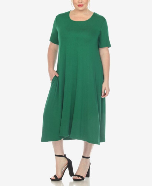 Plus Size Short Sleeve Pocket Swing Midi Dress