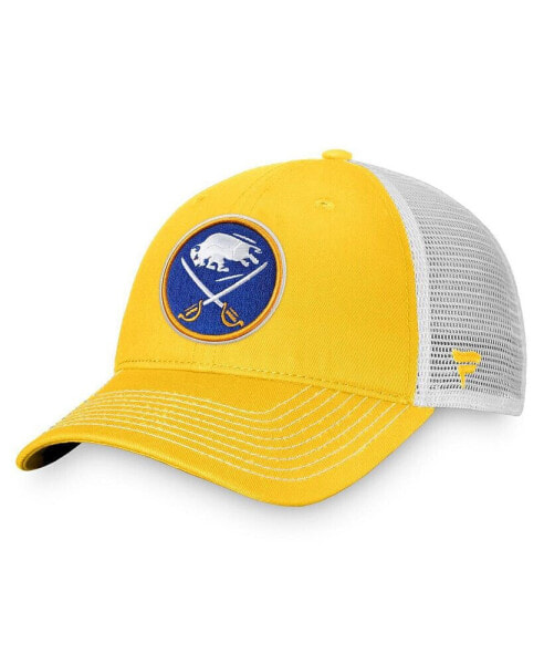 Men's Gold, White Buffalo Sabres Slouch Core Primary Trucker Snapback Hat