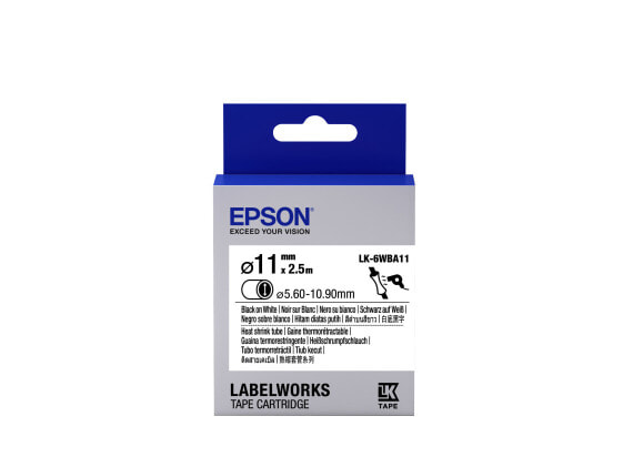 Epson Label Cartridge Heat Shrink Tube (HST) LK-6WBA11 Black/White D11mm (2.5m) - Black on white - Japan - 1.1 cm - LabelWorks LW-1000P LabelWorks LW-400 LabelWorks LW-300 LabelWorks LW-400VP LabelWorks LW-600P... - 2.4 cm - 2.5 m