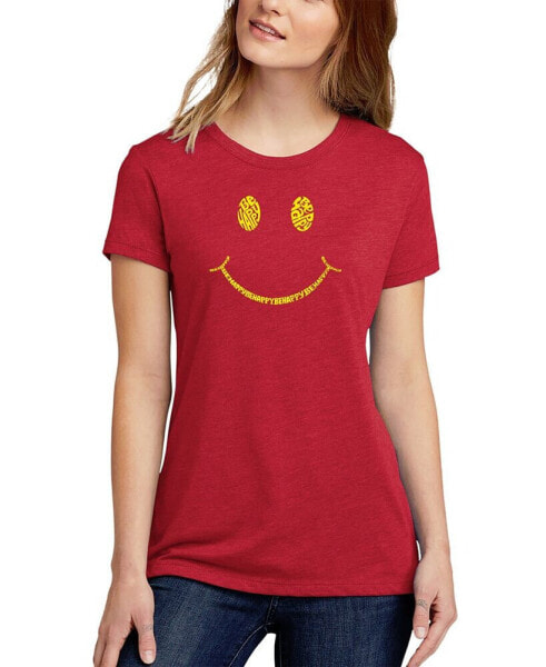 Women's Premium Blend Be Happy Smiley Face Word Art T-shirt