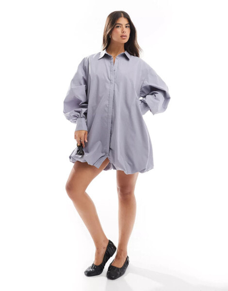 ASOS DESIGN bubble hem mini shirt dress in suit grey