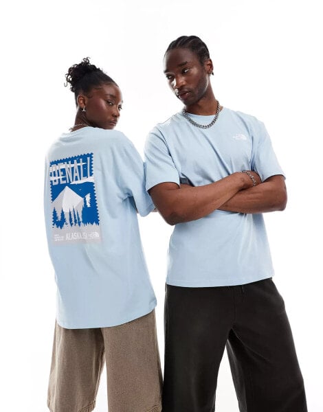 The North Face Vintage Denali backprint oversized t-shirt in light blue