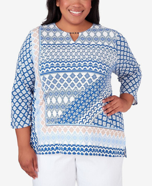 Plus Size Bayou Geometric 3/4 Sleeve Top