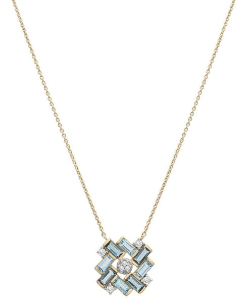 Blue Topaz (1-1/4 ct. t.w.) & Lab-Grown White Sapphire (1/8 ct. t.w.) Baguette Cluster 17" Pendant Necklace in 14k Gold-Plated Sterling Silver