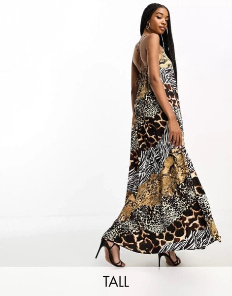 River Island Tall maxi slip dress in mixed animal print