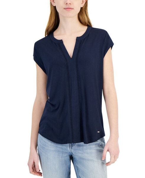 Women's Cap-Sleeve Split-Neck Top