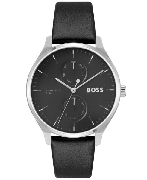 BOSS Men's Tyler Quartz Multifunction Black Leather Watch 43mm