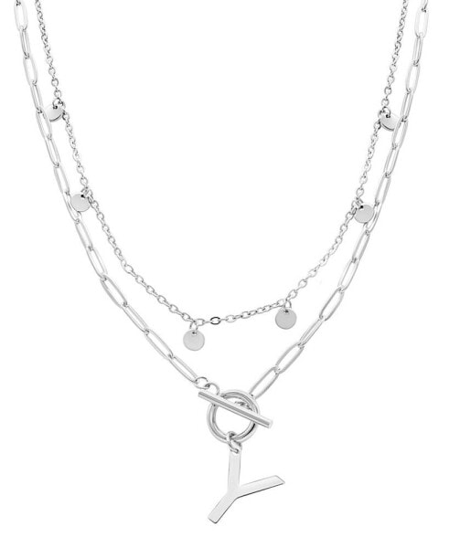 Silver Tarnish Resistant Confetti and Paperclip Layered Initial Toggle Necklace