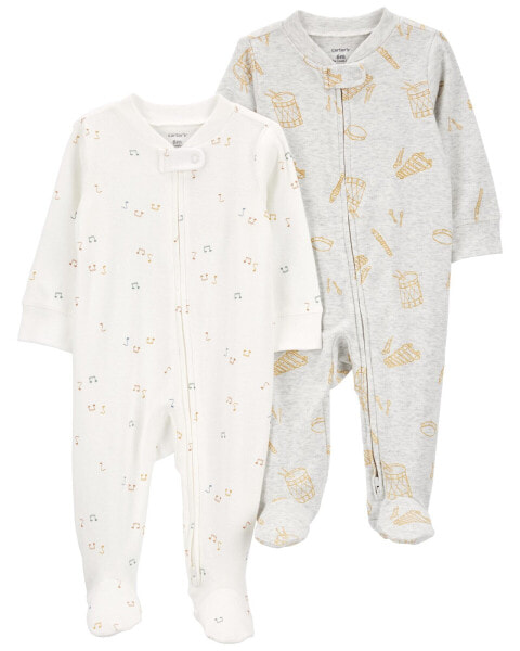 Baby 2-Pack 2-Way Zip Cotton Blend Sleep & Play Pajamas 9M