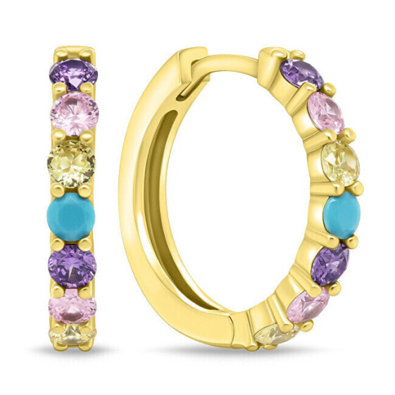 Sparkling gold-plated hoop earrings with colored zircons EA993YRBW