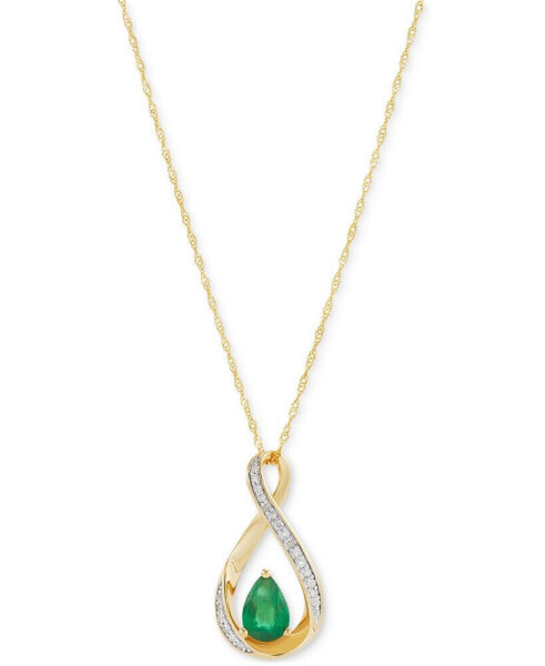 Sapphire (7/8 ct. t.w.) & Diamond (1/10 ct. t.w.) Pear Halo 18" Pendant Necklace in 14k Gold (Also in Emerald)