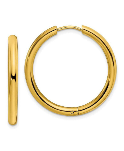 Stainless Steel Polished Yellow plated Hinged Hoop Earrings