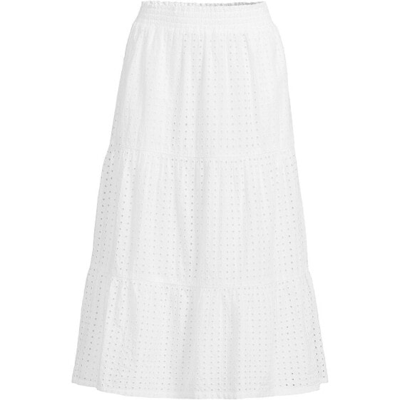 Women's Poplin Tiered Eyelet Midi Skirt