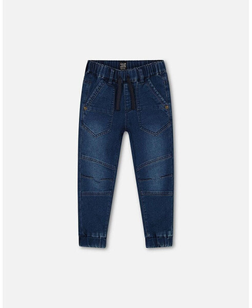 Boy Dark Blue Stretch Denim Jogger Pants - Toddler Child