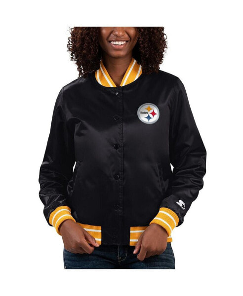 Women's Black Pittsburgh Steelers Full Count Satin Full-Snap Varsity Jacket
