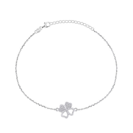 Silver bracelet Four-leaf clover with zircons BRC69W