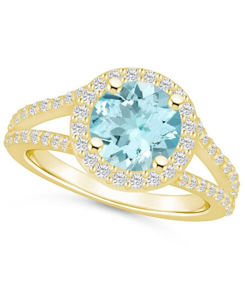 Aquamarine (1-7/8 ct. t.w.) and Diamond (1/2 ct. t.w.) Halo Ring in 14K Yellow Gold