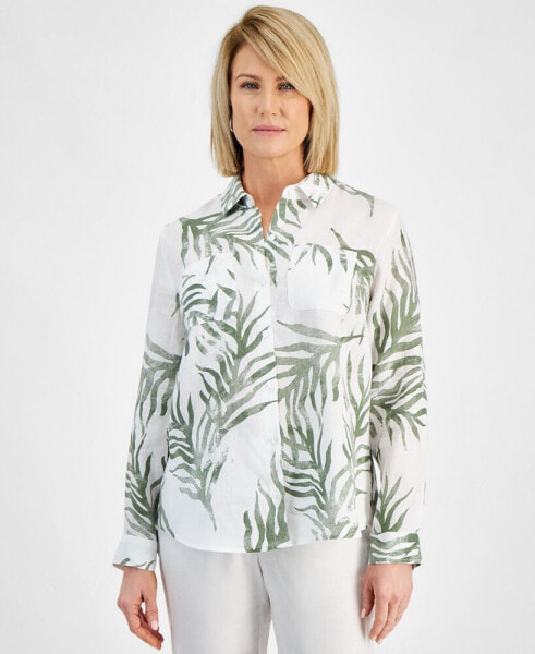 Petite 100% Linen Printed Button-Front Shirt, Created for Macy's