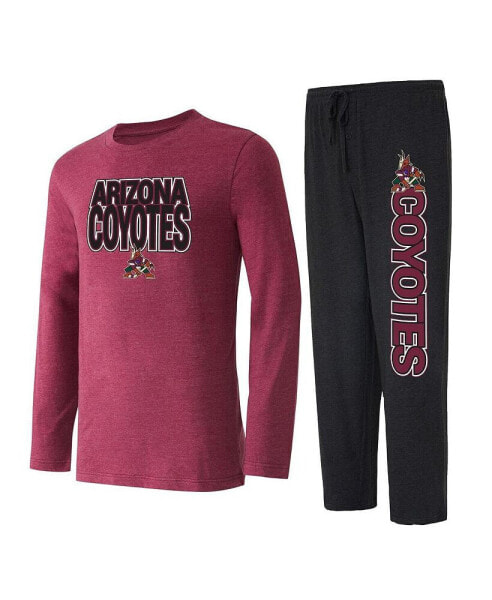 Men's Black, Garnet Arizona Coyotes Meter Long Sleeve T-shirt and Pants Sleep Set