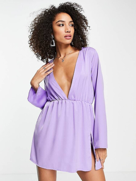 Public Desire textured satin mini dress in lilac 