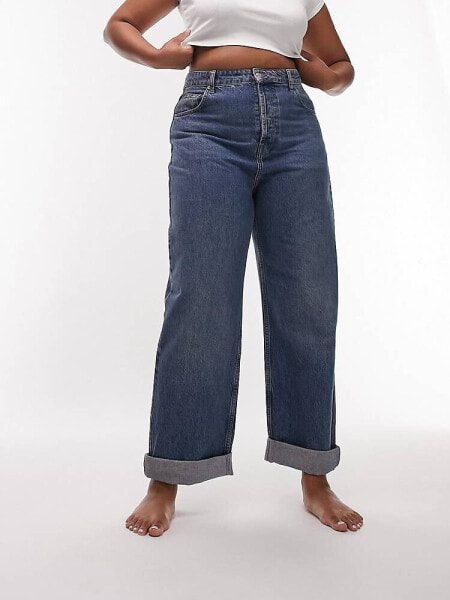 Topshop Curve oversized Mom jeans in mid blue 