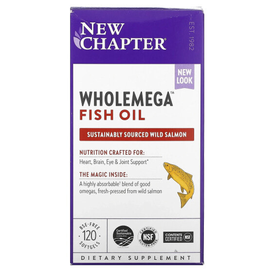 Масло рыбье Wholemega, 120 капсул, без гормонов роста, New Chapter
