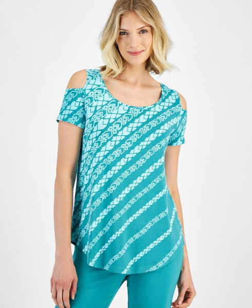 Women's Printed Cold Shoulder Short-Sleeve Top, Created for Macy's