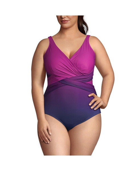Plus Size G-Cup Slender Suit Tummy Control Chlorine Resistant Wrap One Piece Swimsuit