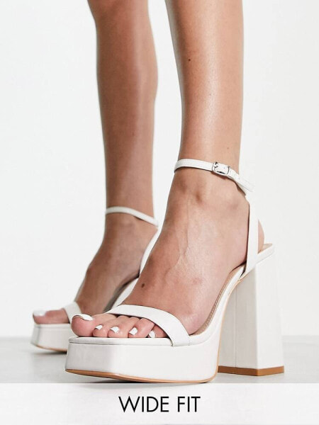 Glamorous Wide Fit platform heel sandals in white patent