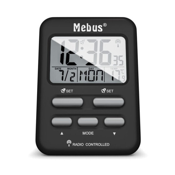 Mebus 25799, Digital alarm clock, Black, 12/24h, F, °C, Any gender, Blue