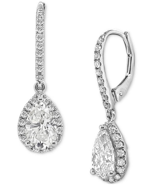 Lab Grown Diamond Pear Halo Leverback Drop Earrings (2-1/2 ct. t.w.) in 14k White Gold