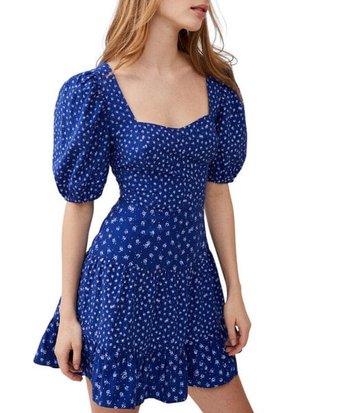 Women's Printed Puff-Sleeve A-Line Dress