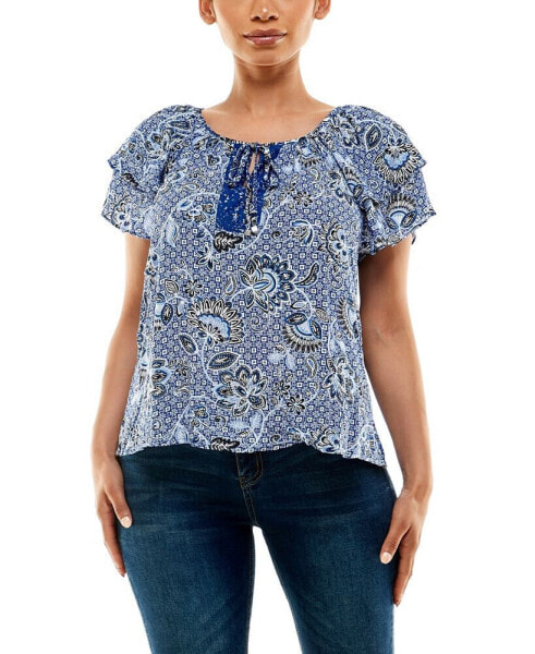 Women's Short Layered Sleeve Peasant Top